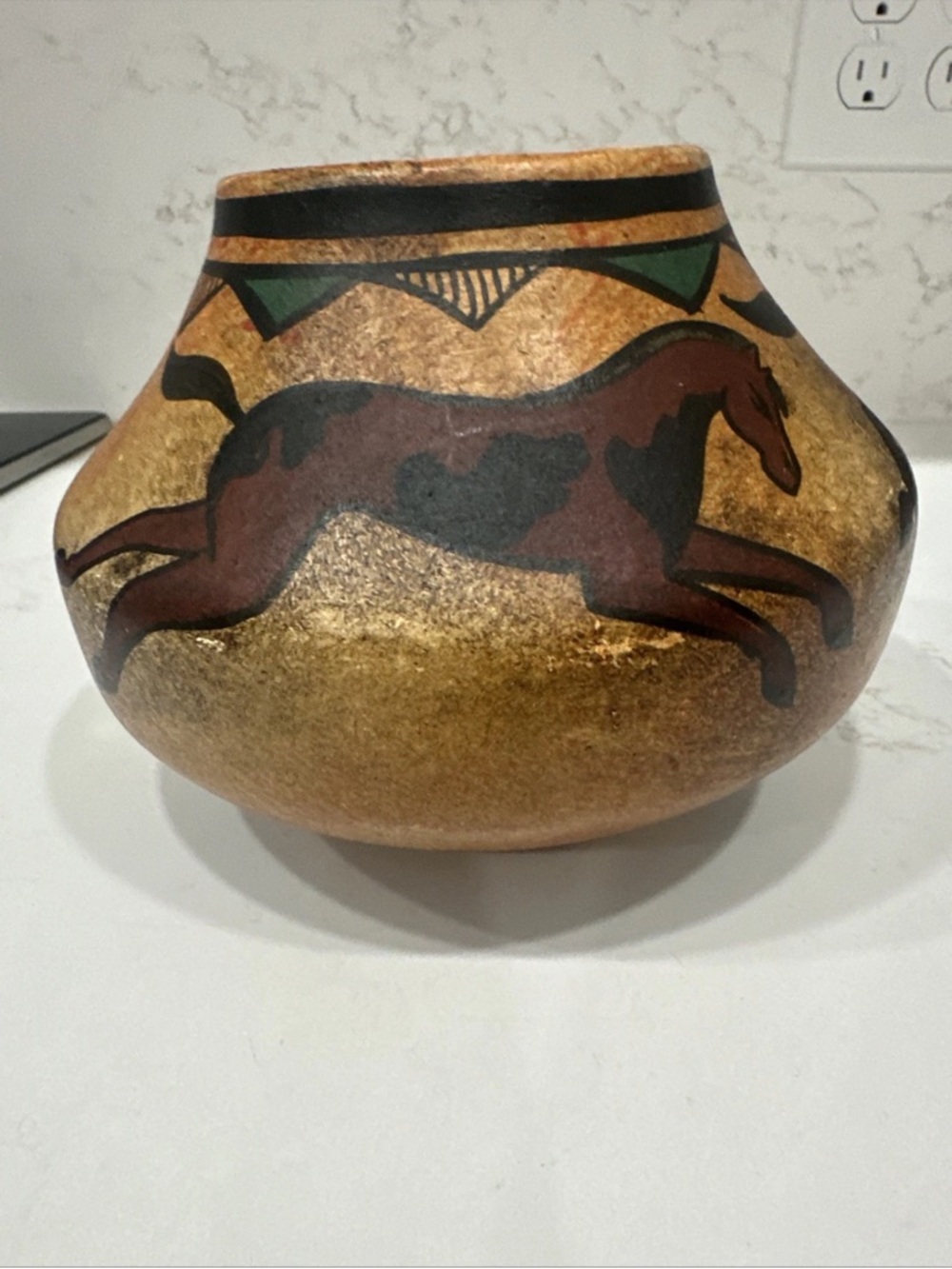 Vintage Hand Painted Horse Round Vase
